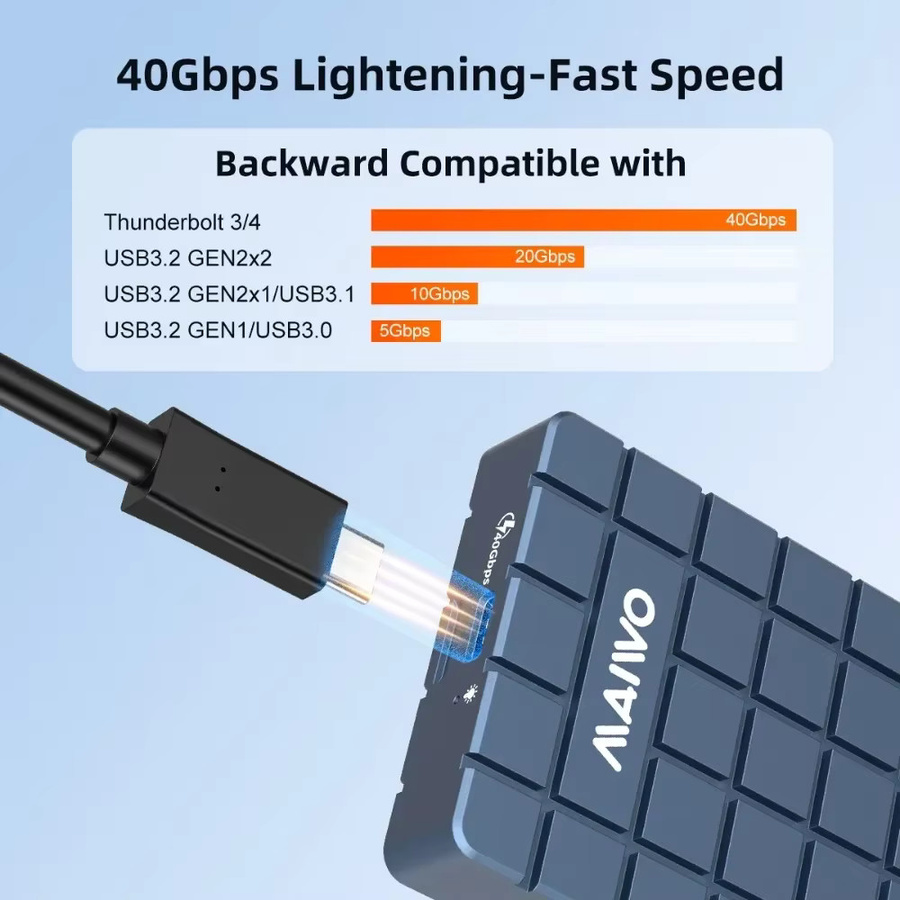 MAIWO USB 4.0 M.2 NVMe SSD-Gehäuse mit 40 Gbit/s, kompatibel mit Thunderbolt 3/4 und Typ-C, unterstützt bis zu 8 TB Solid-State-Laufwerke - Bild 3