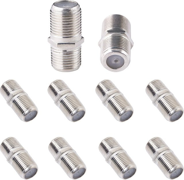 AOKIN RG6-Koaxialkabelverlängerung Set mit 10 Stück, F-Typ versilberter Adapter Buchse auf Buchse für TV-Kabel und Satellitenempfänger, Farbe: Silber - Bild 1