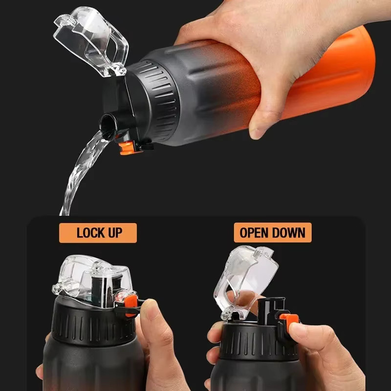 FJbottle Thermos-Wasserflasche aus Edelstahl in Schwarz und Orange, 600 ml, isoliert für heiß und kalt - Bild 3