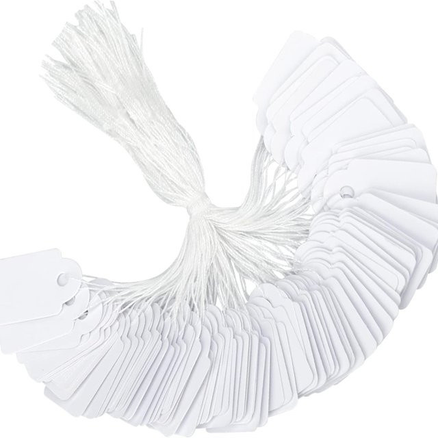 100 Stück Preisschilder mit Schnur in Weiß aus Papier für Schmuck und Kleidung - Bild 1