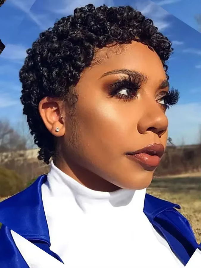 Lolely Dream Afro-Perücke mit Pony, kurze Echthaarperücke, Damen - Bild 5