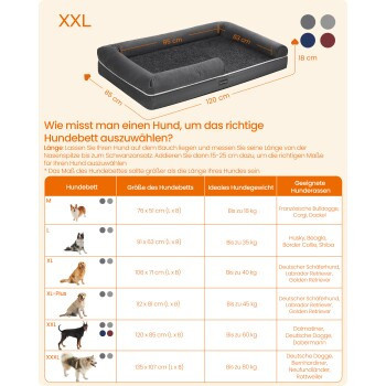 FEANDREA Orthopädisches Hundebett XXL in Schiefergrau mit erhöhten Rändern und abnehmbarem Bezug - Bild 5