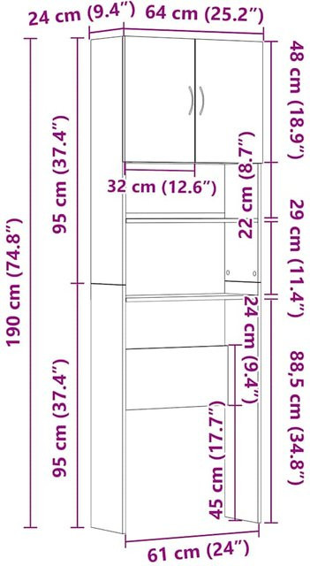 Waschmaschinenschrank Yiwydaa in Altholzoptik, Farbe Braun, B/T/H: 64 x 24 x 190 cm - Bild 1