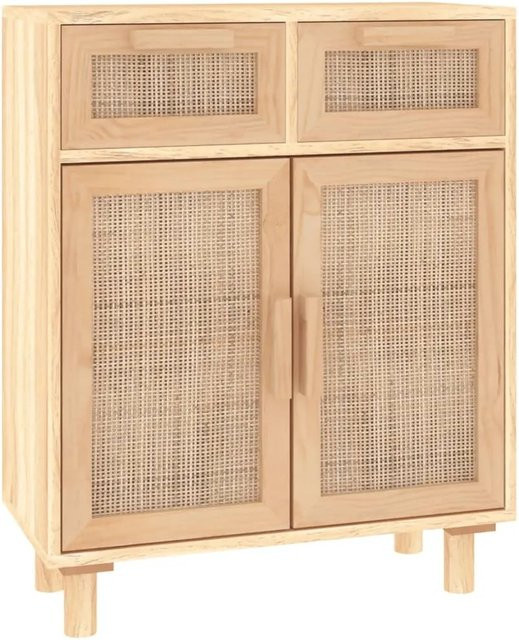 vidaXL Sideboard aus massivem Kiefernholz und Natur-Rattan in Braun, B/T/H: 60 x 30 x 75 cm - Bild 1