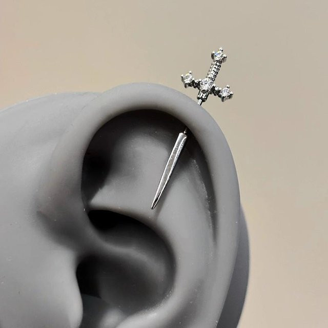 Candi Ohrringe, Schwertförmiges Kreuz, Zirkonia, Legierung, Silber, Unisex - Bild 1