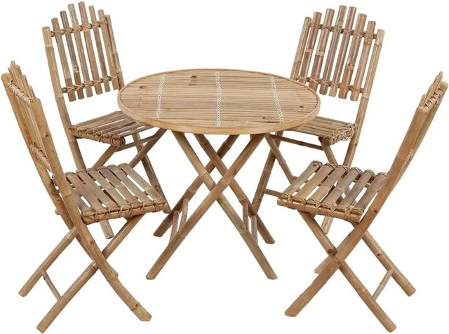 vidaXL 5-tlg Garten-Essgruppe aus Bambus mit Kissen in Braun und Beige, klappbar, rustikaler Stil - Bild 1