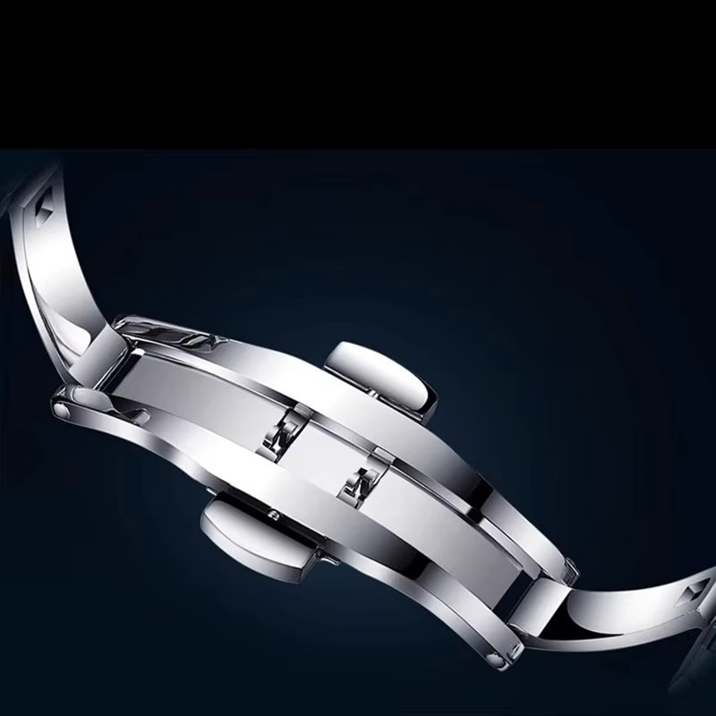 KARNEVAL Armbanduhr Automatik, Edelstahl, Silber, Leder, Herren - Bild 5