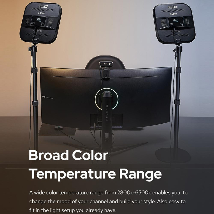 Godox ES30 Esports LED-Lichtpanel mit Desktop-Lichtstativ, 35 W, Schwarz, Farbtemperatur 2800 K bis 6500 K - Bild 7