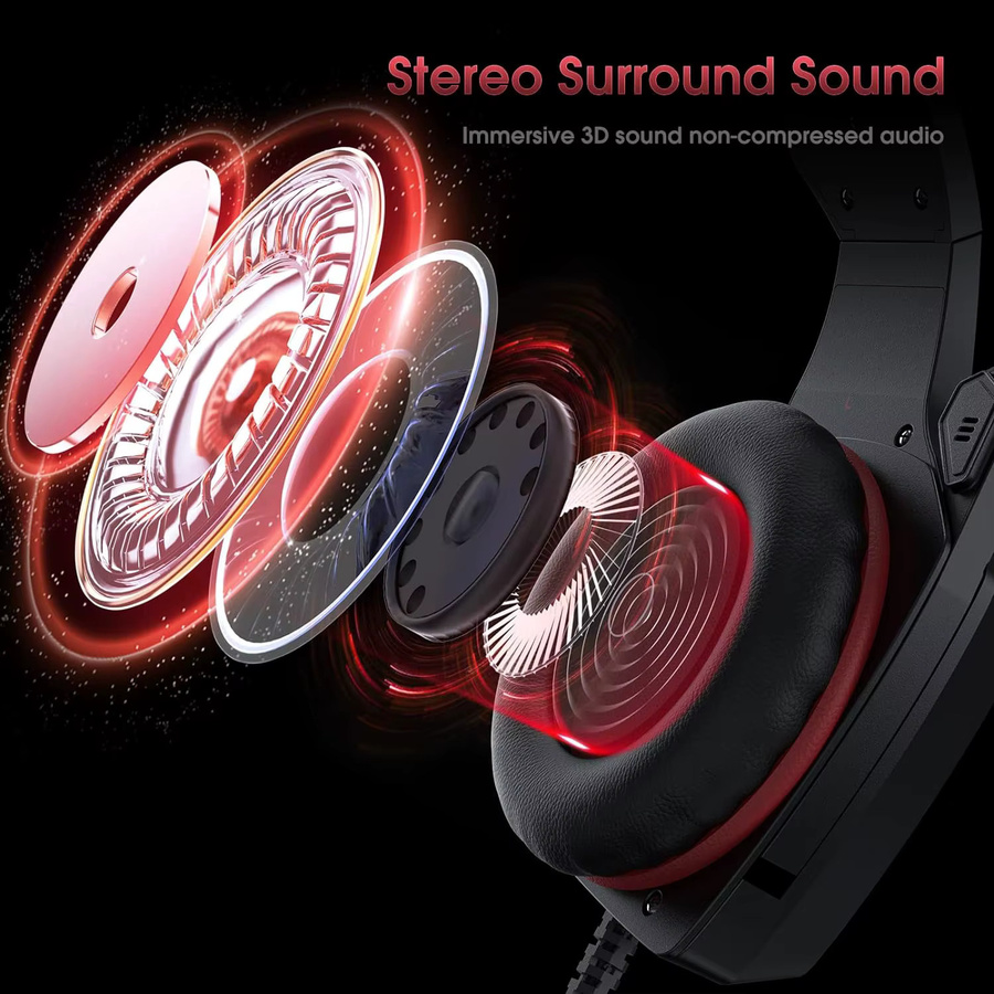 FocusOnPC RGB-Gaming-Headset mit Kabel und Mikrofon in Rot und Schwarz - Bild 2