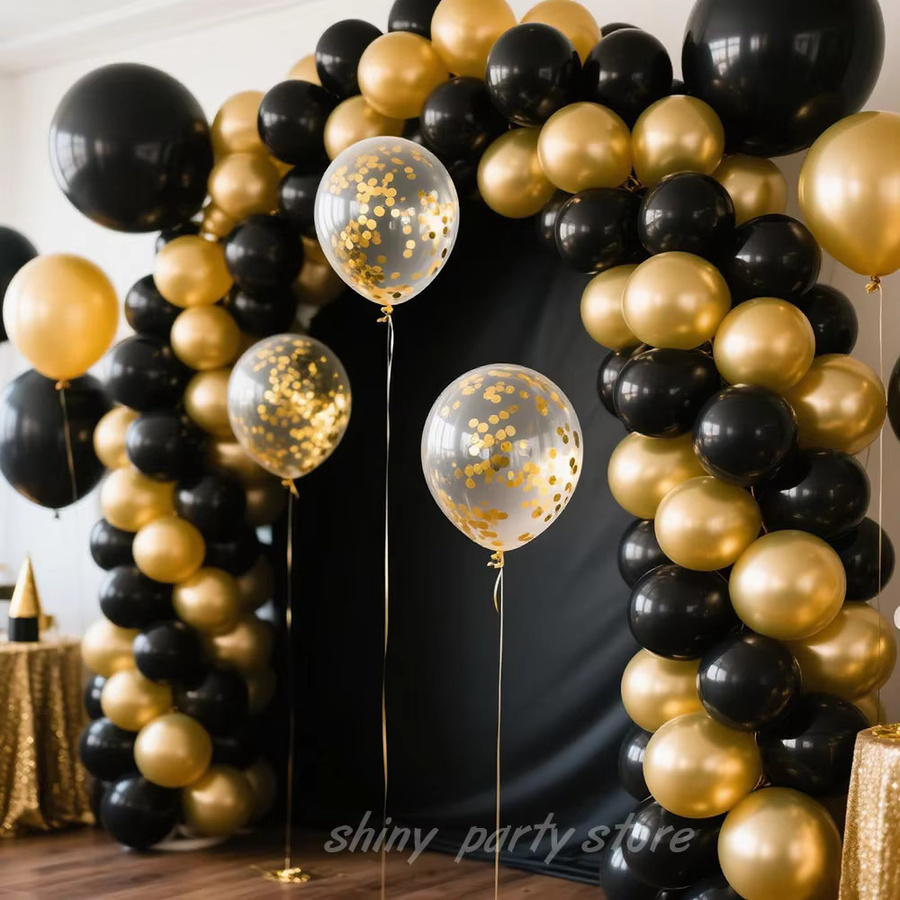Glitzer-Ballon-Set in Schwarz und Gold für Hochzeiten, Geburtstage und Junggesellinnenabschiede, 30,48 cm Durchmesser - Bild 4