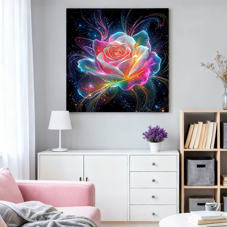 HUACAN Diamant-Malset mit Rosen-Blumenmuster in Pink und Multicolour, rundes Mosaik-Kunstset aus Kunststoff und Leinwand, Durchmesser: 20 cm - Bild 3