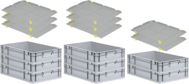 PROREGAL SuperSparSet 8x Eurobox NextGen Grip mit Auflagedeckel und gelben Schiebeschnappverschlüssen, Grau, H x B x T: 12 x 40 x 60 cm - Bild 1