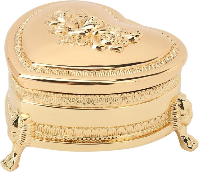 GoolRC Schmuckschatulle aus Metall in Herzform im Vintage-Design, Gold und Beige - Bild 1