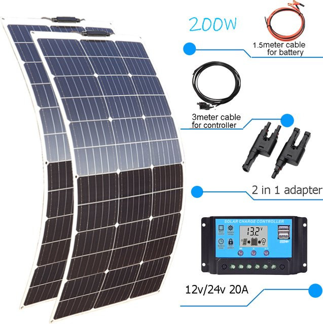 xinpuguang Solarpanel Komplettset Flexibles Photovoltaik-Set in Schwarz für Boot, Wohnmobil und Camping mit 100W Laderegler - Bild 1