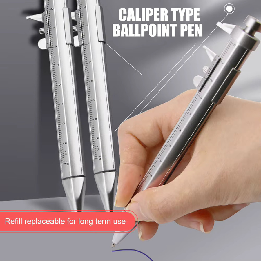 2-in-1 Kugelschreiber im Caliper-Stil aus Metall in Silber mit blauer Tinte - Bild 2