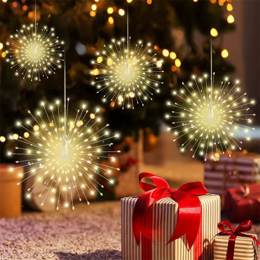 PAMNNY Feuerwerk Stern Lichterkette in Warmweiß mit 8 Modi für Garten, Hochzeit und Weihnachtsdekoration - Bild 2