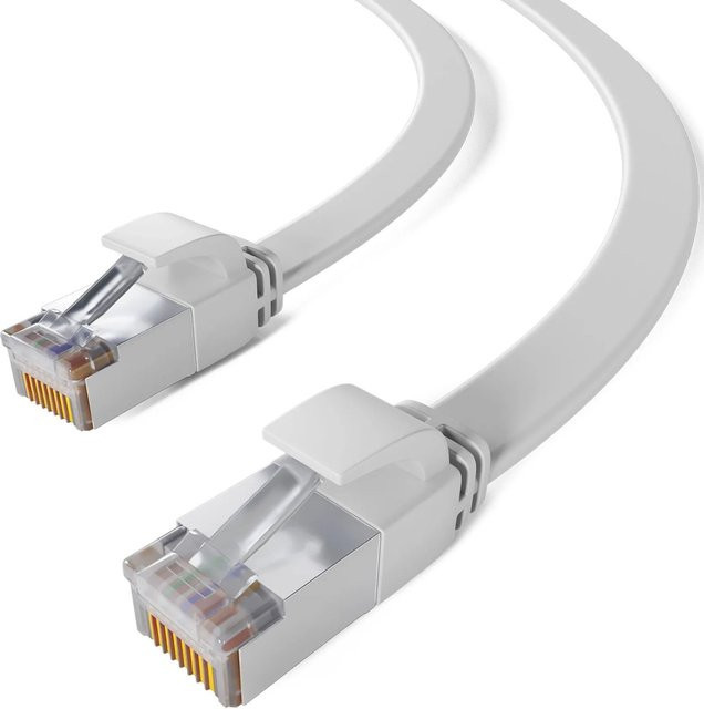 hb-digital Netzwerkkabel CAT 7 Flach Ethernet LAN Rohkabel RJ45 Kupfer Weiß, Länge: 1 m - Bild 1