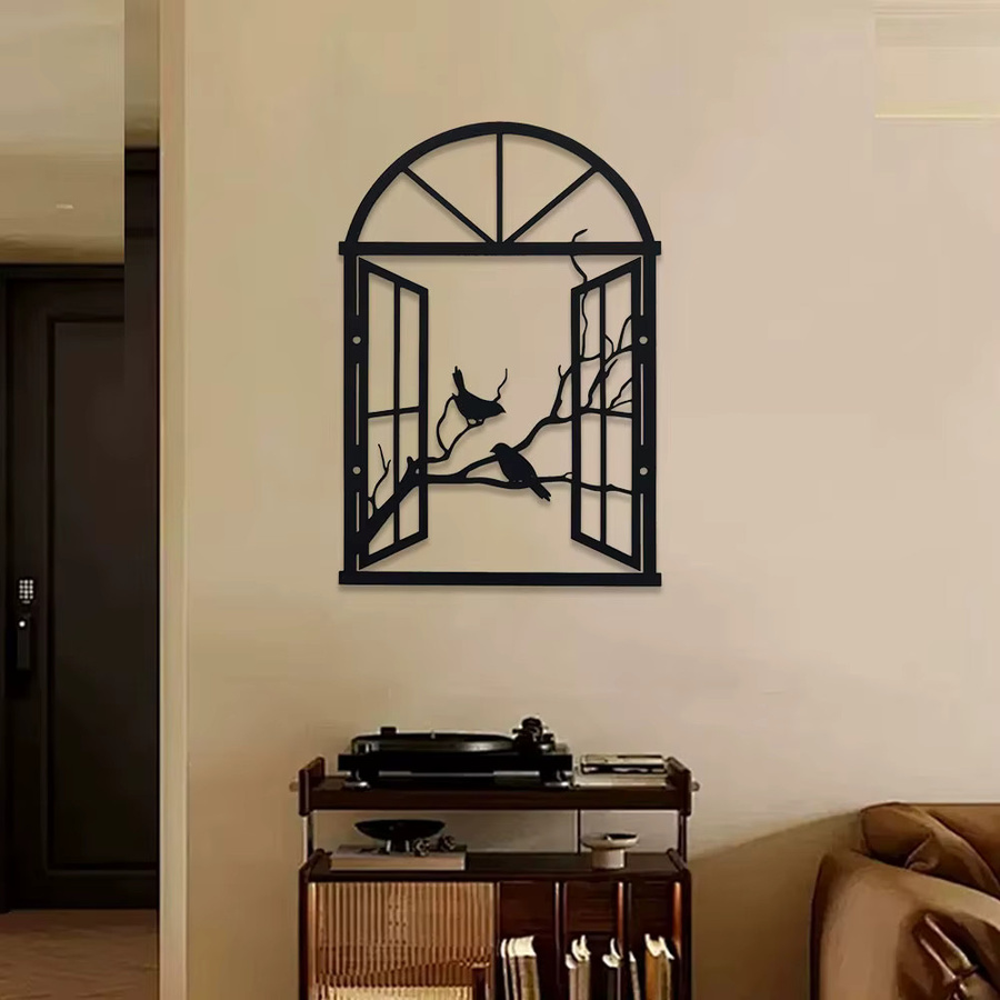 DDPNKL Art-Deco-Vogelskulptur aus Metall in Schwarz als dekorative Wandkunst für Innen und Außen - Bild 2
