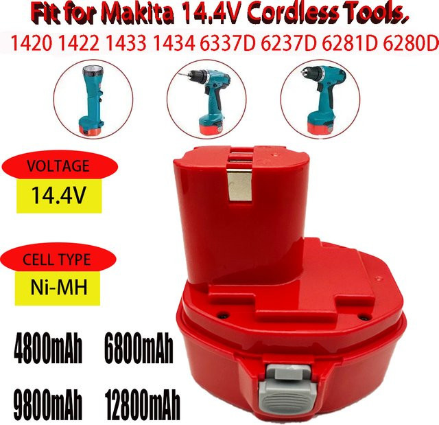 Original Makita NI-CD Werkzeugakku 14,4 V 12800 mAh in Rot für PA14,1422, 1420, 192600-1, 6281D und 6280D - Bild 1