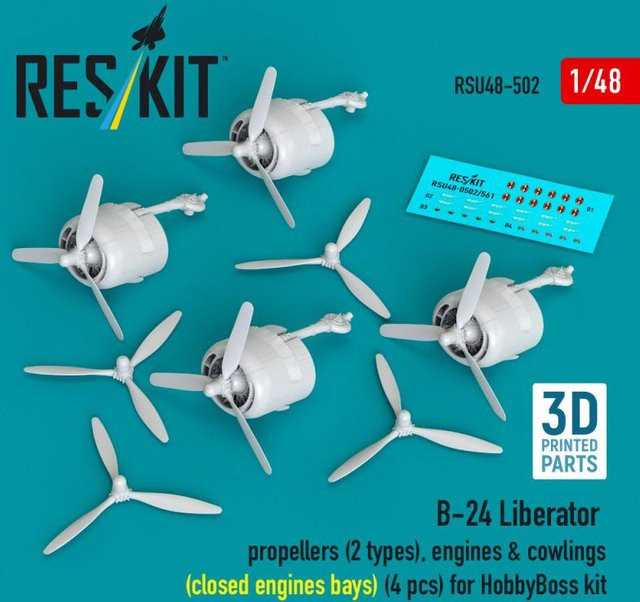 HobbyBoss B-24 Liberator, Propellers, engines & cowlings, 4-teiliges Set - Bild 1