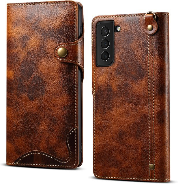 Echtes Rindsleder Etui mit Kartenfach für Samsung Galaxy S26 S25 S24 S23 S22 S21 S20 Ultra oder Note 20 Ultra in Schwarz und Braun - Bild 1