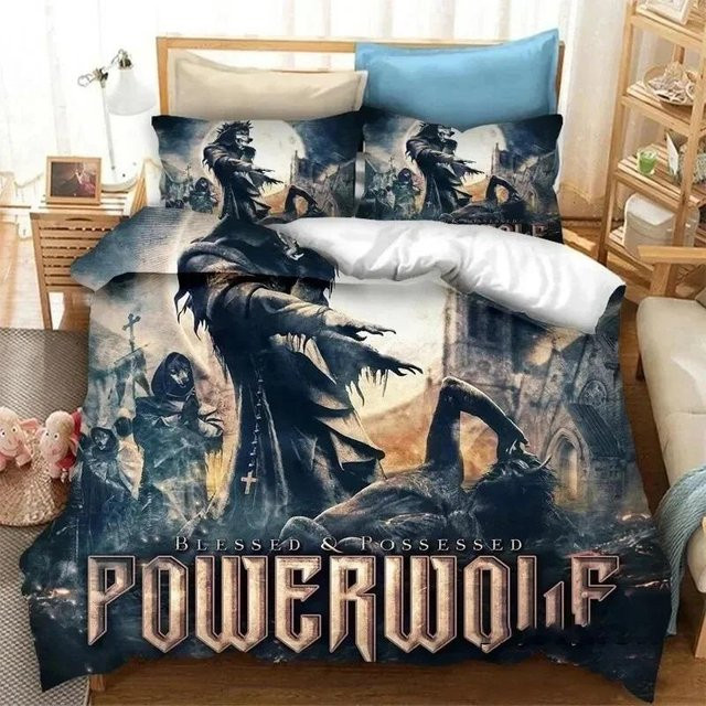 Powerwolf Band Bettwäsche-Set aus Mikrofaser mit 3D-Druck, bestehend aus Bettbezug und Kissenbezügen, Mehrfarbig, B/H: 245 x 210 cm - Bild 1