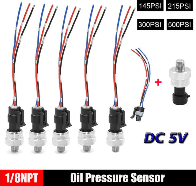MAIMEIMI Öldrucksensor aus Edelstahl in Silber für Kraftstoff, Luft und Wasser mit 1/8 NPT Anschluss und DC 5V (145Psi / 215Psi / 300Psi / 500Psi) - Bild 1