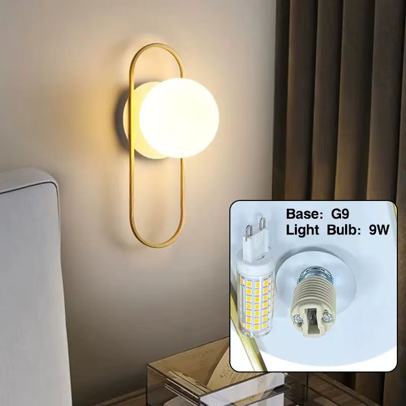 HAULVANG Nordische LED-Wandleuchte mit Mattglas-Kugel in Schwarz-Gold für Schlafzimmer, Küche und Esszimmer inklusive G9-Glühbirne - Bild 2
