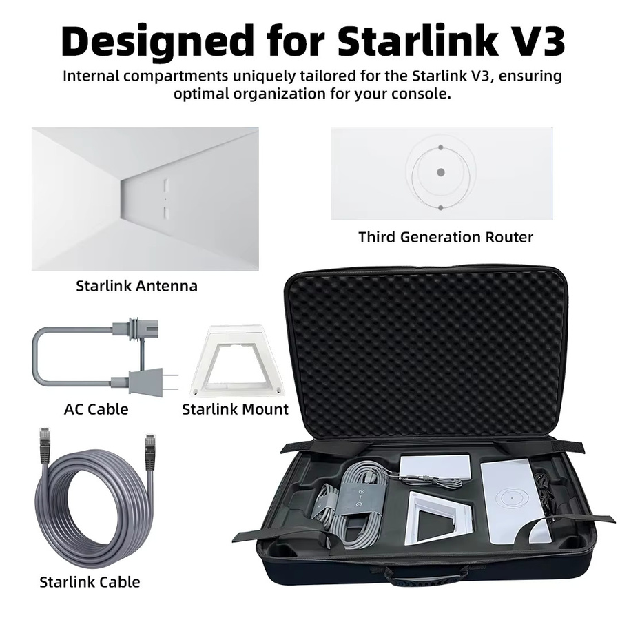 Starlink Gen 3 Schützende Reisetasche in Schwarz für Starlink V3 Dish, Router und Kabel mit Eckenschutz - Bild 2
