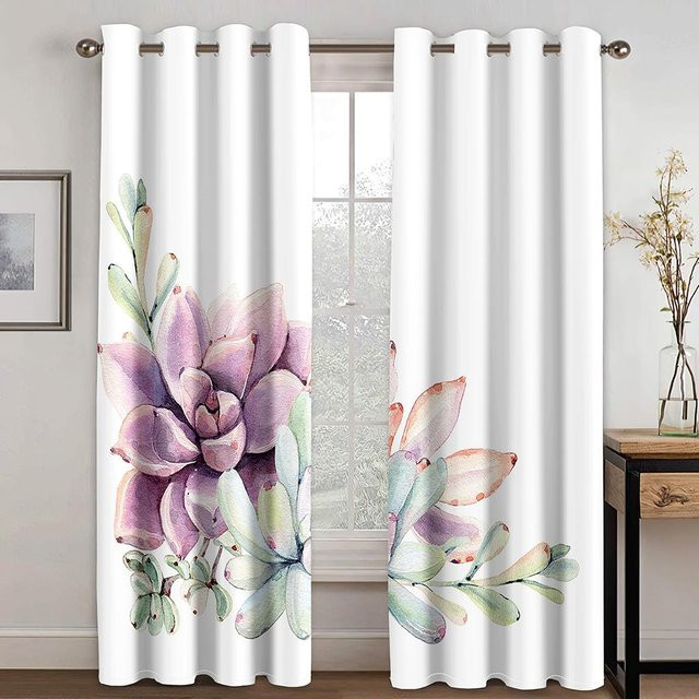 Yiran Furniture Sonnenschutzvorhang mit Blumenmuster und grünen Blättern, halbtransparent, Polyester, B: 100 cm, H: 130 cm - Bild 1