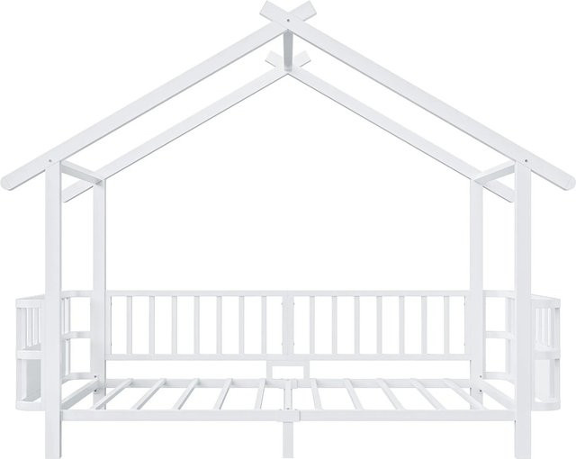 Merax Hausbett aus Metall für Kinder in Weiß mit Sicherheitsgitter, B/T/H: 90 x 200 x 168,5 cm - Bild 1