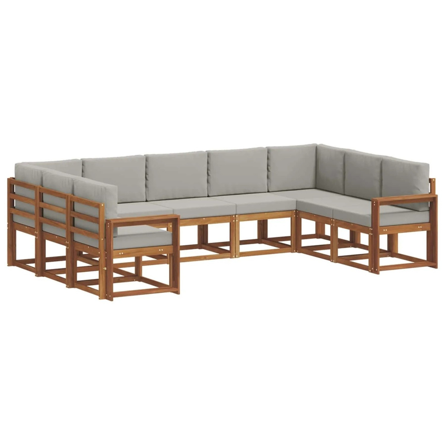 vidaXL Outdoor-Sofagarnitur aus Akazienholz in L-Form, 9-teiliges Set in Natur und Hellgrau mit Kissen und Armlehnen - Bild 2