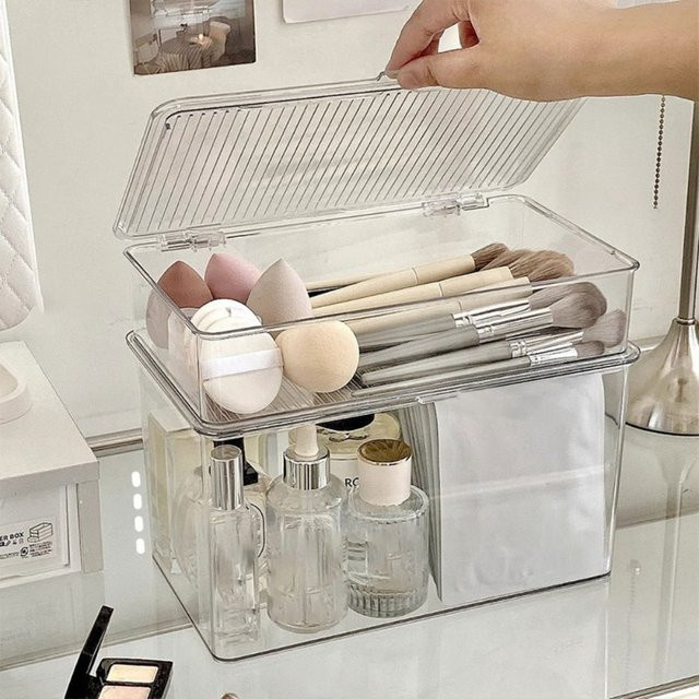 Transparente Desktop-Aufbewahrungsbox aus PET mit mehreren Fächern und Schublade als Organizer für Schreibwaren und Kosmetik - Bild 1