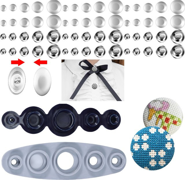 100 Stück DIY Abdeckknopf-Set mit Werkzeugen in 5 Größen, bunte Stoffüberzug-Knöpfe aus Kunststoff zum Basteln für Kleidung und Pullover - Bild 1