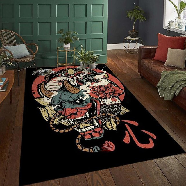 JGJG Japanischer Teppich mit Tattoo-Design, flauschiger Samt-Bereichsteppich für Wohnzimmer und Schlafzimmer, Mehrfarbig, B/T: 80 x 50 cm - Bild 1