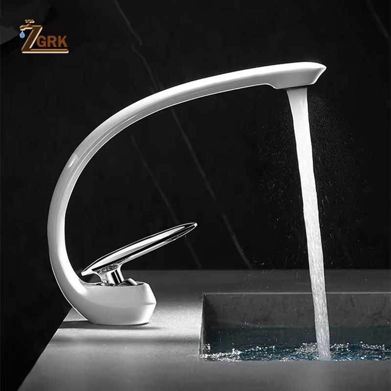 ZGRK Wasserfall Waschbecken Armatur aus Messing in Weiß Matt mit Einhebelmischer, Höhe: 19,0 cm, Breite: 20,5 cm, Tiefe: 13,5 cm - Bild 2