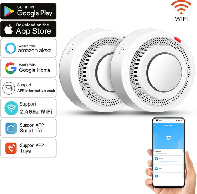 Tuya Smart WiFi Rauchmelder 2er-Pack in Weiß mit Echtzeit-App-Benachrichtigungen und 85dB Alarm - Bild 1