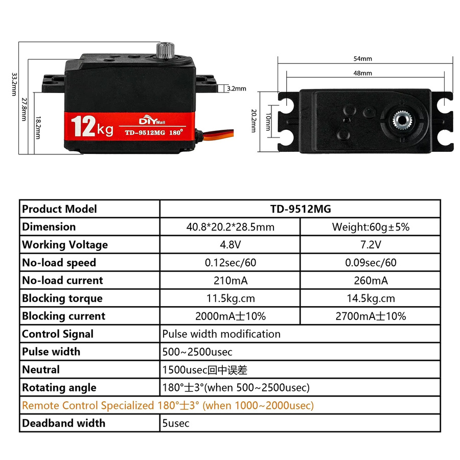 Stemedu Digitales Servo TD-9512MG Halbmetall, Lenkgetriebe für RC Auto - Bild 3