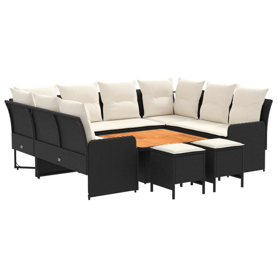 vidaXL Gartenmöbel-Set aus PE-Rattan und Akazienholz mit 8 Kissen in Schwarz und Creme - Bild 2