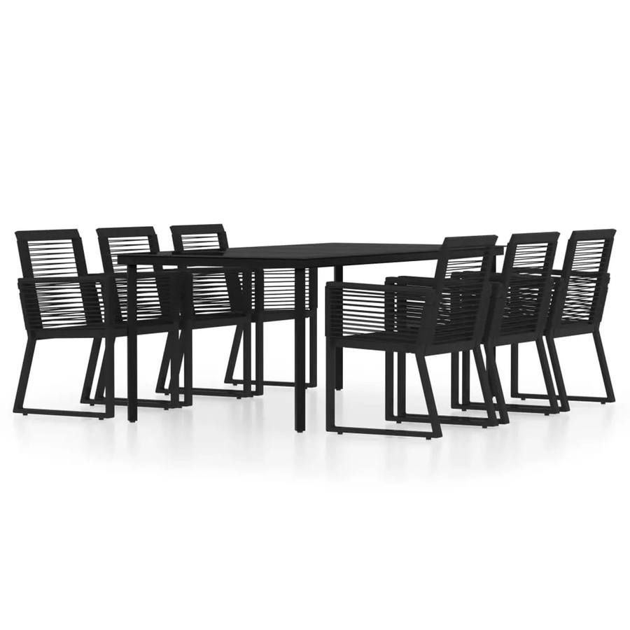 vidaXL 7-teilige Garten-Essgruppe in Schwarz aus Stahl, Glas und PVC-Rattan - Bild 2