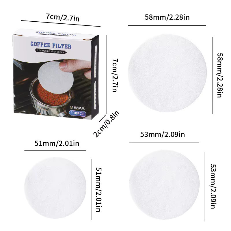 100 Blatt runde Kaffeefilter aus Papier für Siebträgerkörbe und Moka-Töpfe, Durchmesser: 51 mm, 53 mm und 58 mm - Bild 4