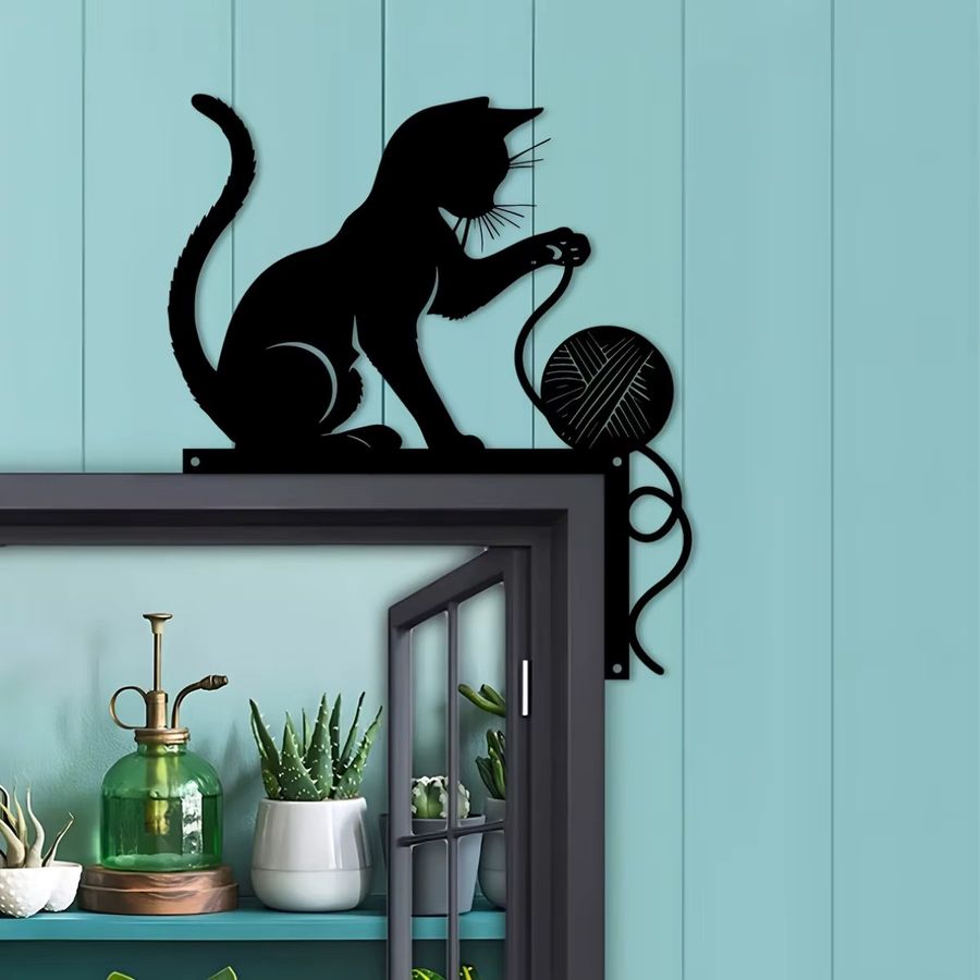 DDPNKL Katzen-Silhouette aus Metall in Schwarz als hängendes Dekoschild - Bild 2
