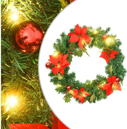 Weihnachtskranz mit LED-Leuchten von vidaxl, künstlicher Adventskranz aus Kunststoff in Grün, Durchmesser: 60 cm