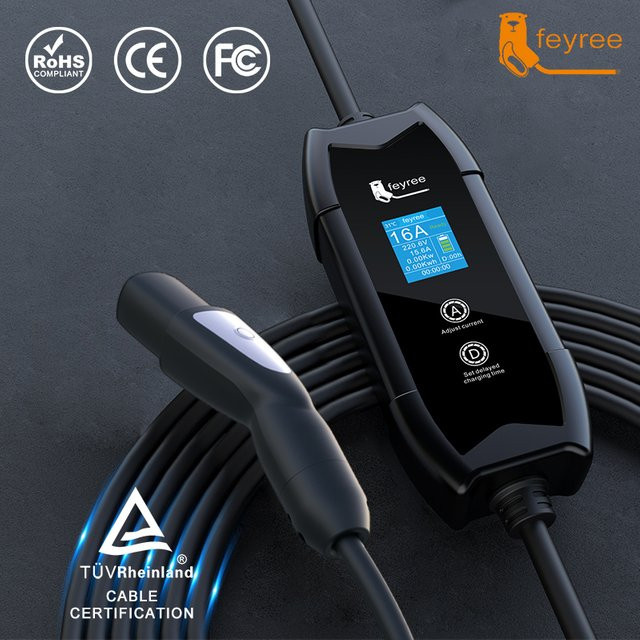 Feyree EV-Ladegerät Schwarz, tragbare Ladestation für Tesla-Fahrzeuge mit NACS-Ladestecker, 3,5 kW und 1,8-Zoll-LCD-Bildschirm mit Zeitverzögerungsfunktion - Bild 1