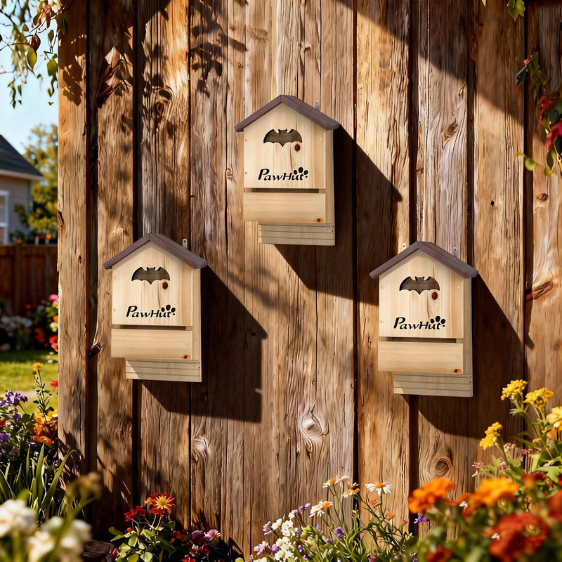 PawHut Fledermauskasten 3er Set aus Tannenholz zum Aufhängen für Gärten und Obstplantagen H x B x T: 34 x 21,5 x 11,5 cm - Bild 2