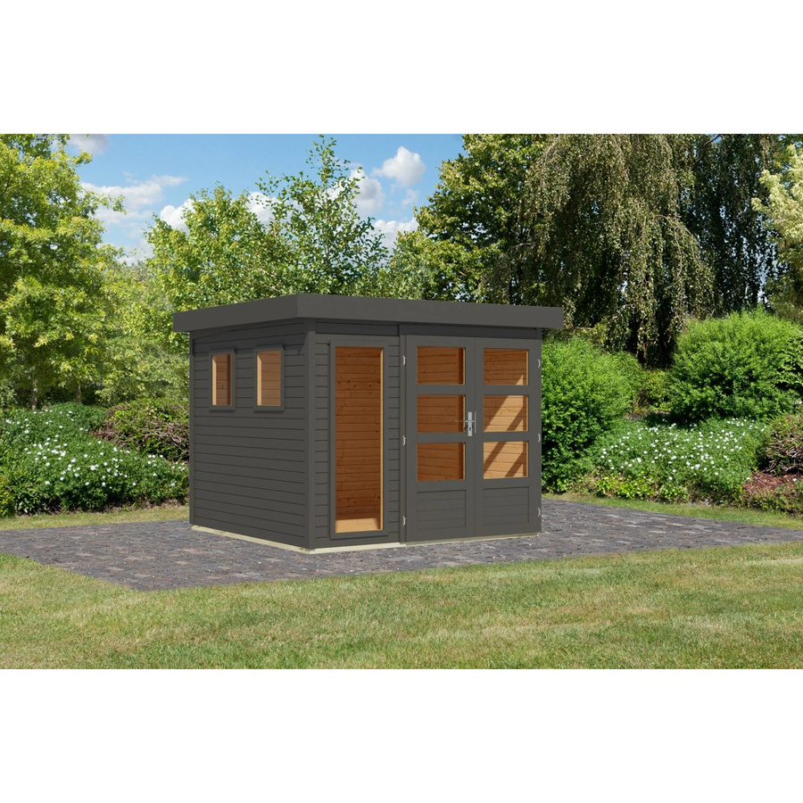 Karibu Gartenhaus Maradi 3,5 aus Massivholz in Terragrau, B/T/H: 211 x 238 x 242 cm - Bild 2