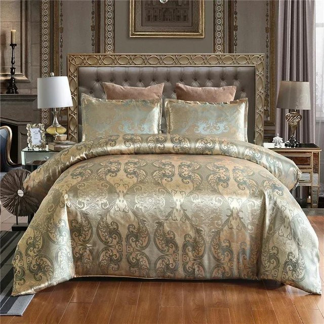 Bin Chi Textiles Jacquard-Bettwäscheset mit floralem Design in Gold, 3-teiliges Satin-Bettwäscheset aus Polyester, B/H: 220 x 240 cm - Bild 1