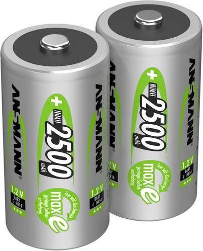 Ansmann maxE HR14 Baby (C) NiMH Akku Set, 2500 mAh, 1.2 V, Silber, 2 Stück - Bild 1