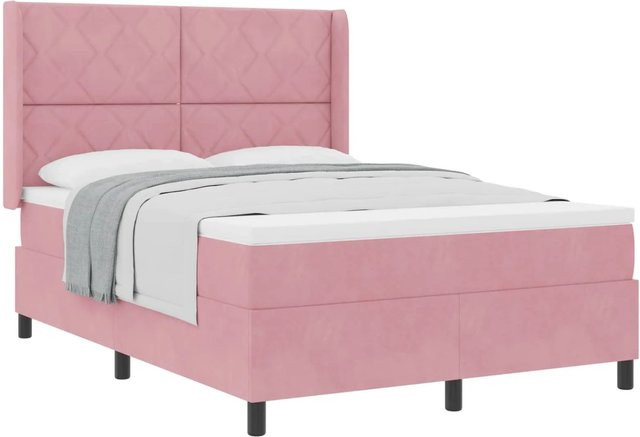 vidaXL Boxspringbett mit Matratze und Kopfteil in Rosa, Samt, B/T/H: 160 x 200 x 163 cm - Bild 1