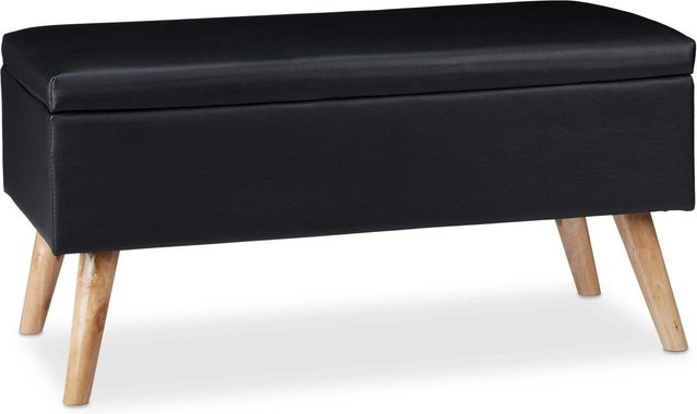 Relaxdays Sitzbank mit Stauraum aus Kunstleder und Eukalyptusholz in Schwarz, B/T/H: 80 x 40 x 39,5 cm - Bild 1